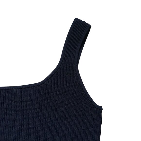 Quince Cropped One Shoulder Sweater Knit Tank Top Ribbed Black Size S - Picture 2 of 6